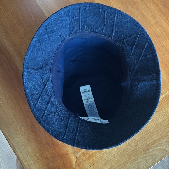 EUC DIOR womens dark blue denim bucket hat size 57 signature raised pattern main image 7